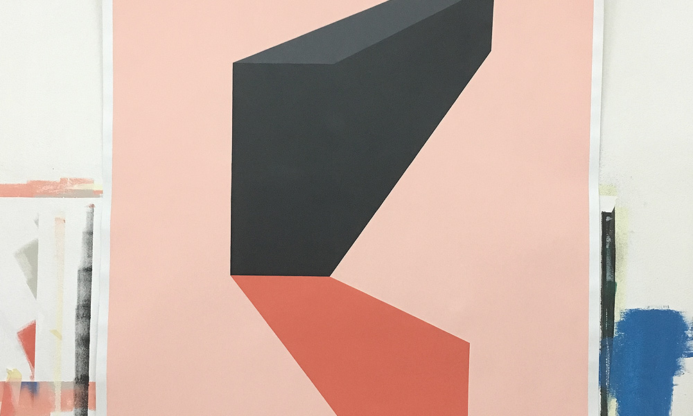 Artwork (Detail, big format, paper on wall), Title: Fold (Reduced R_4/4), Date: 2016, 150 × 220 cm, Acryl on Paper, Artist: Jürgen Bauer, Geometric, Concrete art