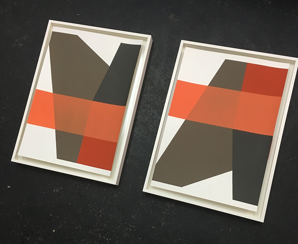 Framed Artworks (2 pieces), Title: Fold (Sequence S8/3/1), 2017, 35×50 cm (13.8×19.7 in), Acryl on Paper, Artist Jürgen Bauer, Geometric, Concrete art
