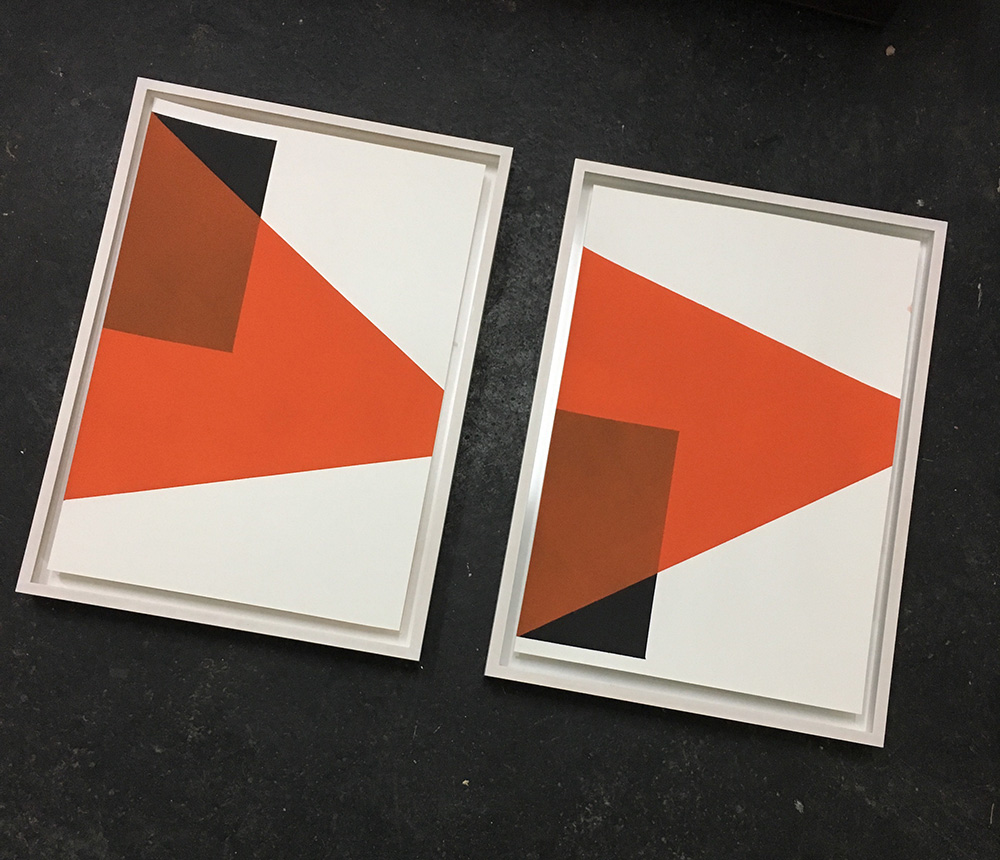 Framed Artworks (2 pieces), Title: Fold (Sequence S4/4/2), 2017, 35×50 cm (13.8×19.7 in), Acryl on Paper, Artist Jürgen Bauer, Geometric, Concrete art