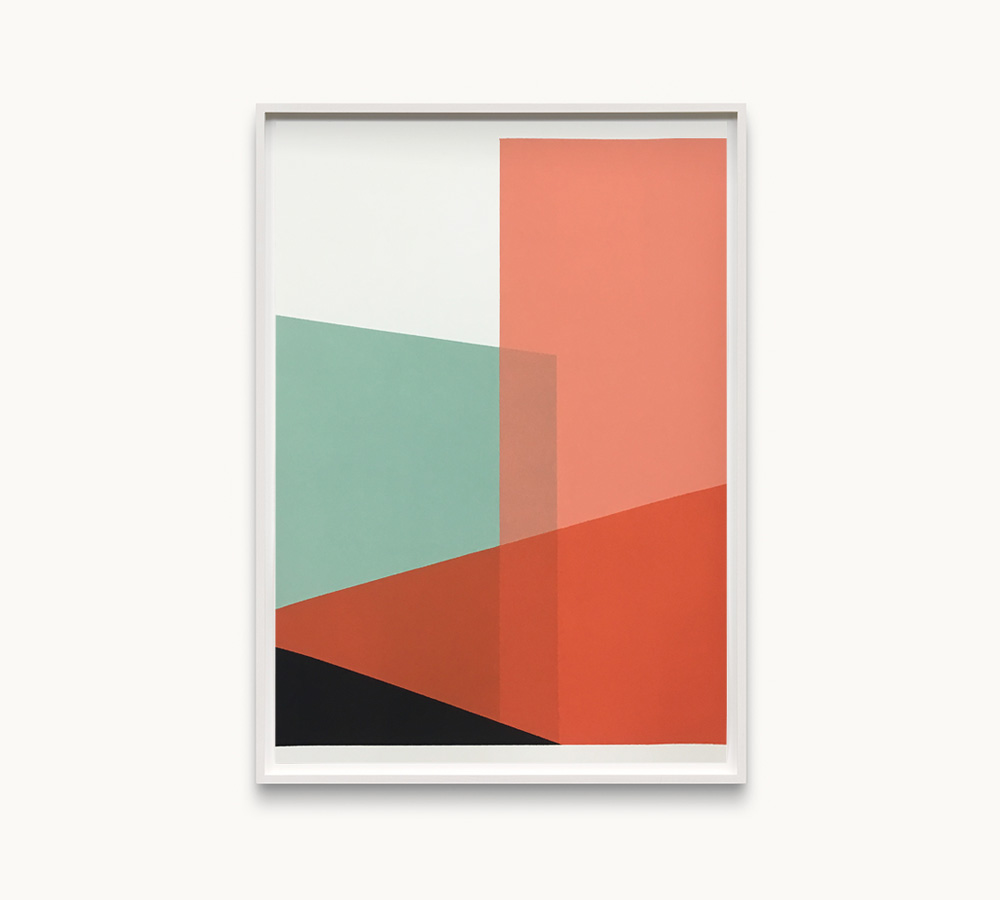 Framed Artwork, Title: Fold (Sequence S4/5/1), 2017, 35×50 cm (13.8×19.7 in), Acryl on Paper, Artist Jürgen Bauer, Geometric, Concrete art
