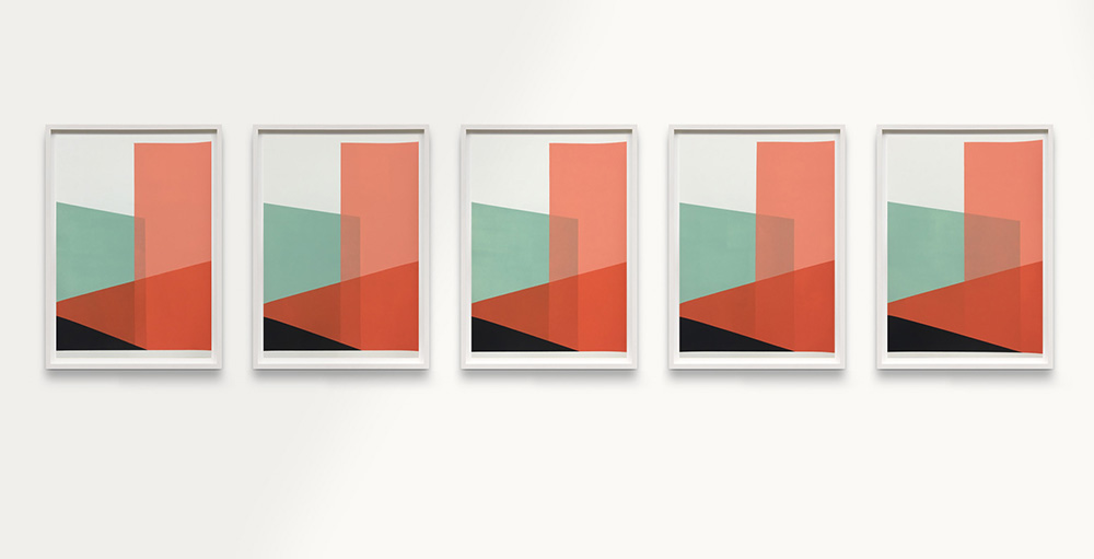 Framed Artworks (5 pieces), Title: Fold (Sequence S4/5/1), 2017, 35×50 cm (13.8×19.7 in), Acryl on Paper, Artist Jürgen Bauer, Geometric, Concrete art