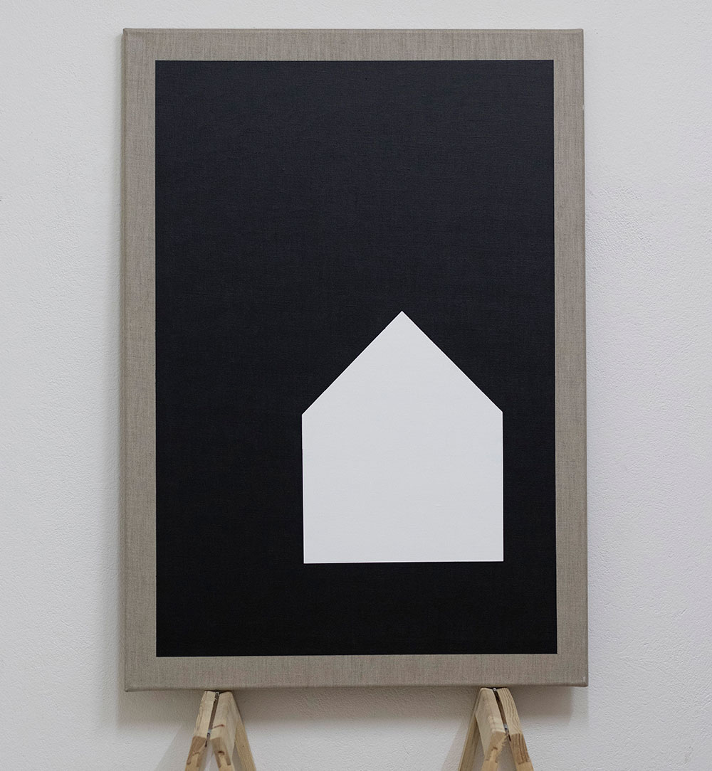 Artwork, House displaced white, 2021, Acrylic on canvas, 100x70 cm