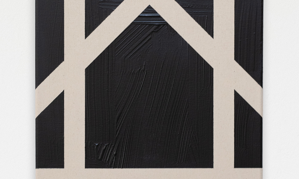 Closeup picture of a painting named House Repetition showing the details of the colour structure