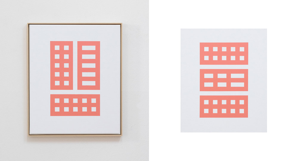 2 artworks on canvas, from the series building blocks by visual artist Jürgen Bauer