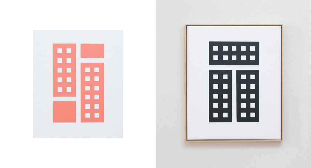 2 artworks on canvas, from the series building blocks by visual artist Jürgen Bauer