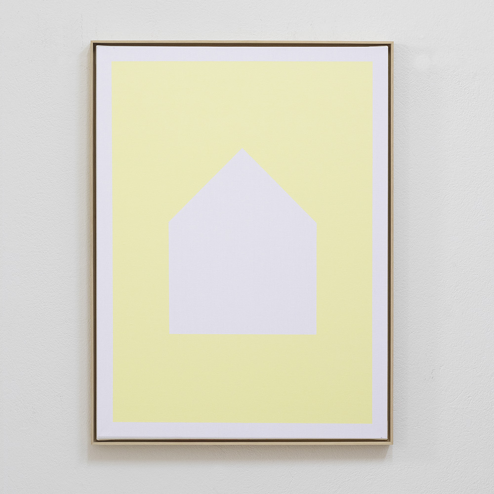 Picture of a framed artwork on canvas by artist Jürgen Bauer named House centered (eye itch), 2022, acrylic on canvas, 80 x 60 cm